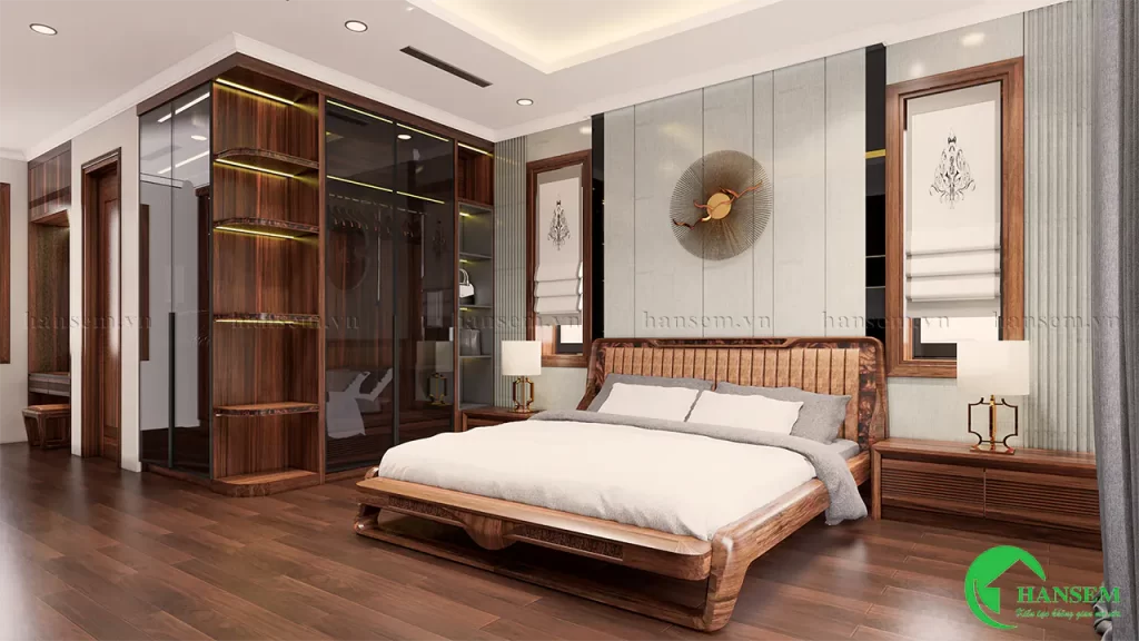 phòng ngủ gỗ gõ tinh tế