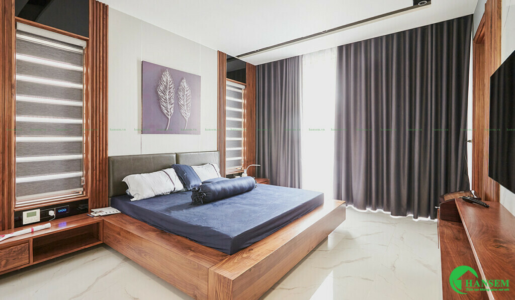 Giường gỗ bọc nệm đầu giường mang cảm giác nhẹ nhàng và thư thái