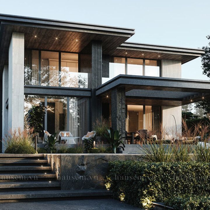 kiến trúc ngoại thất biệt thự thành phố vinh