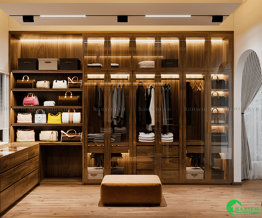 Tủ đồ quần áo với chất liệu gỗ tự nhiên màu sắc ấm áp, hiện đại