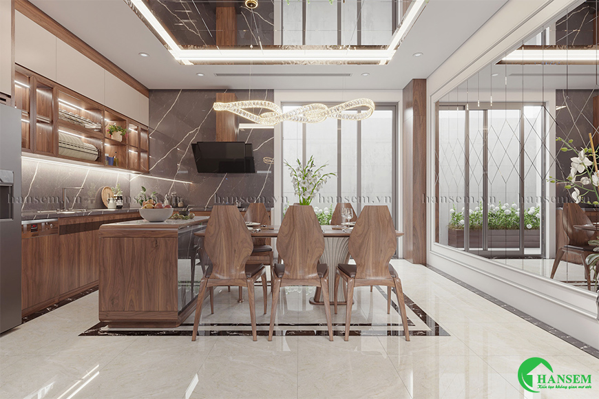 Thiết kế phòng bếp hiện đại và thoáng rộng nhờ vào đồ nội thất