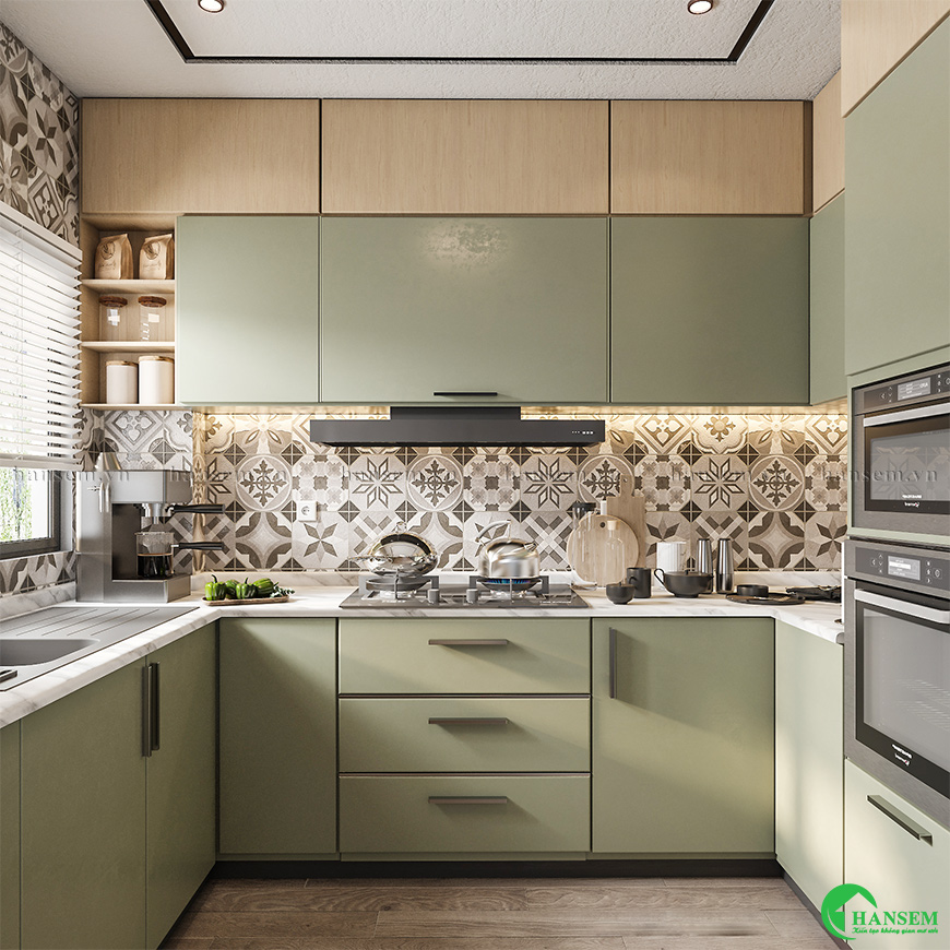 Gỗ công nghiệp ứng dụng vào tủ bếp đem lại sự bền bỉ và cao cấp cho căn phòng
