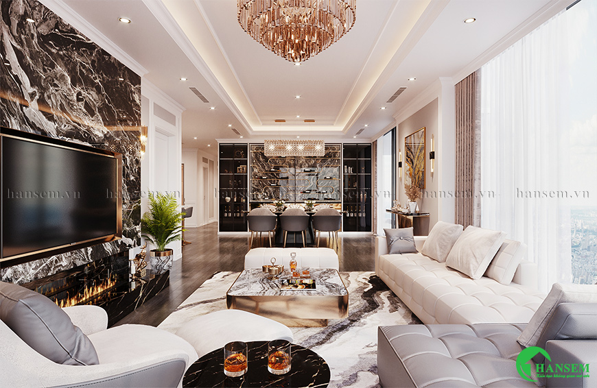 phòng khách liền bếp 25m2