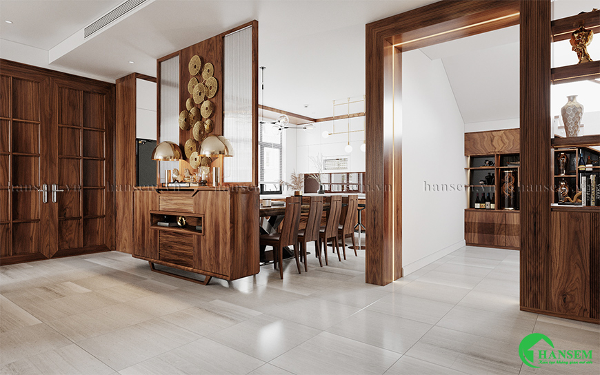 Trang trí kệ tủ và đèn làm điểm nhấn không gian