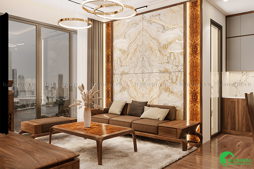 phòng khách liền bếp 25m2