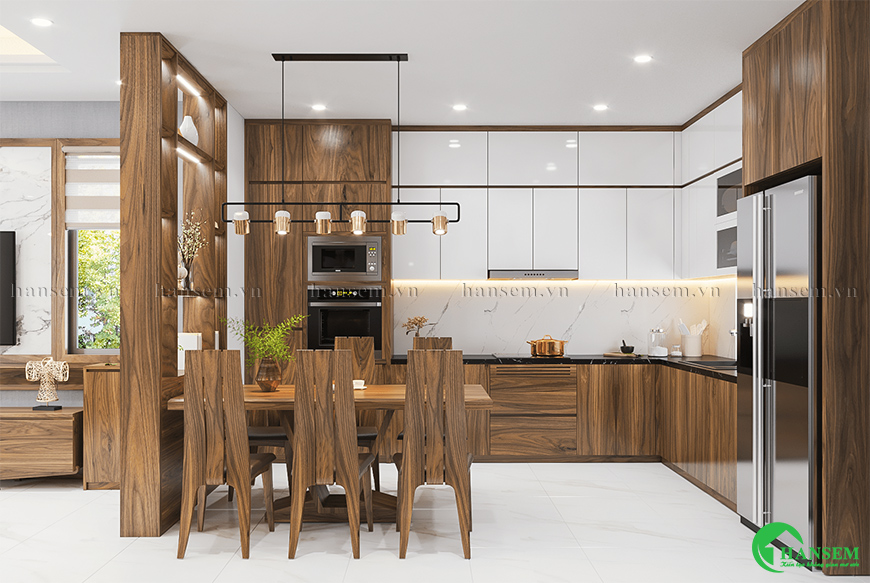 Thiết kế nội thất phòng bếp đẹp ấm áp