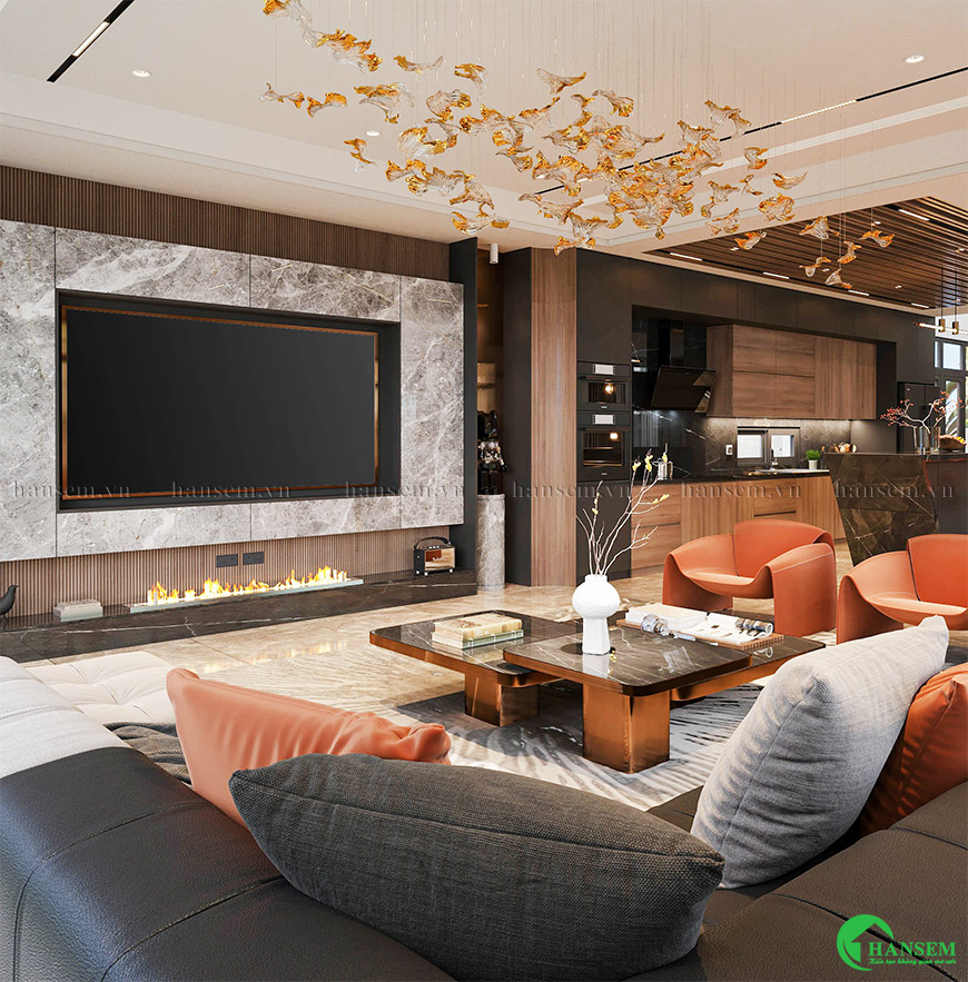 Nội thất phòng khách liền bếp 25m2 đẹp hiện đại