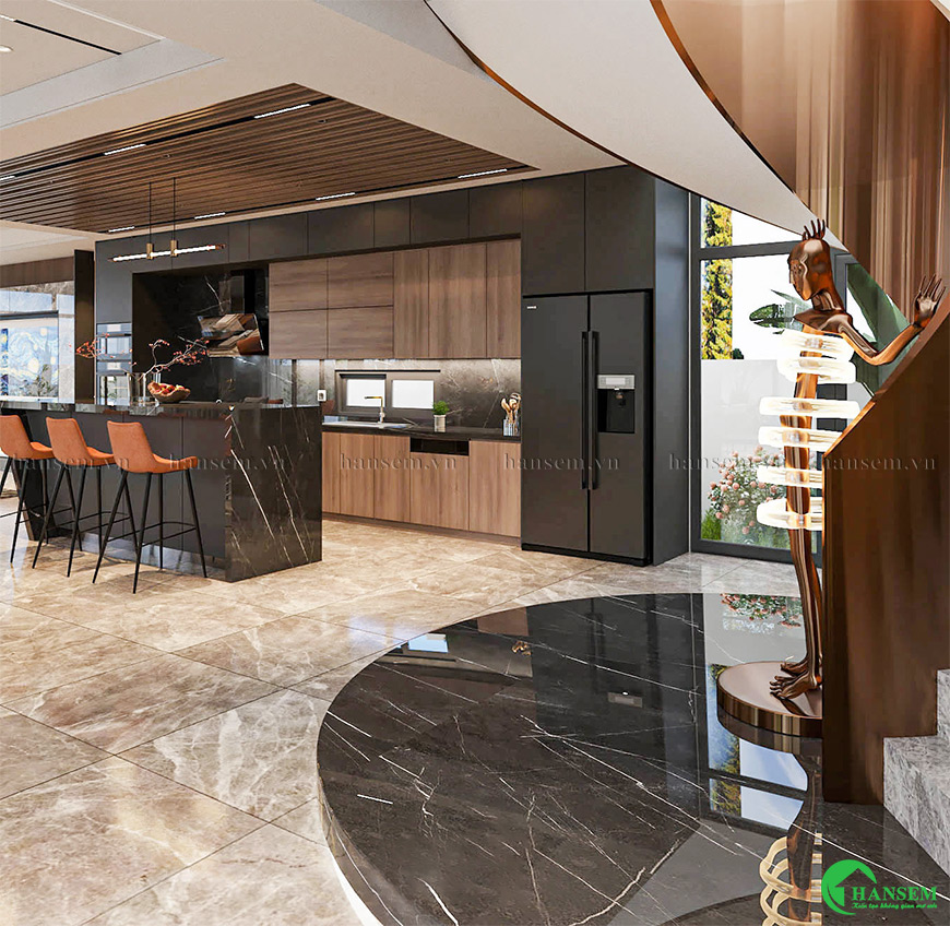 Nội thất phòng bếp trang trí rộng rãi và nổi bật