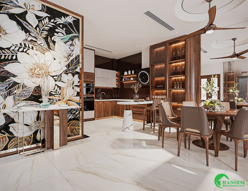 Thiết kế nội thất phòng bếp đẹp trang trọng