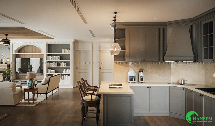 phòng khách liền bếp 25m2