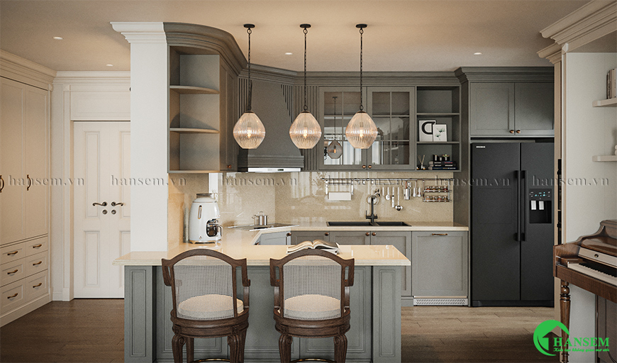 Phòng bếp phong cách indochine 25m2 sang trọng