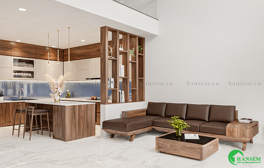 phòng khách liền bếp 25m2