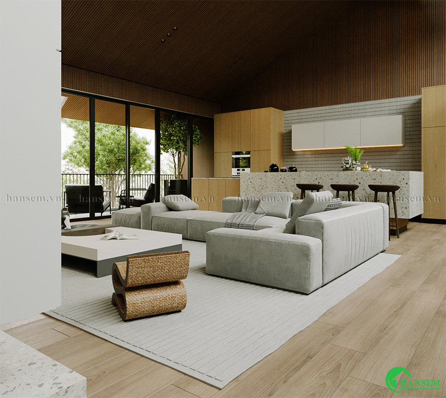 phòng khách liền bếp 25m2