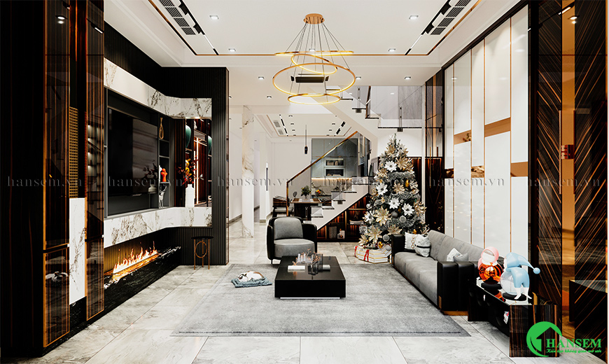 Bố trí liên thông giữa các phòng khách và bếp tạo luồng di chuyển liền mạch thông thoáng