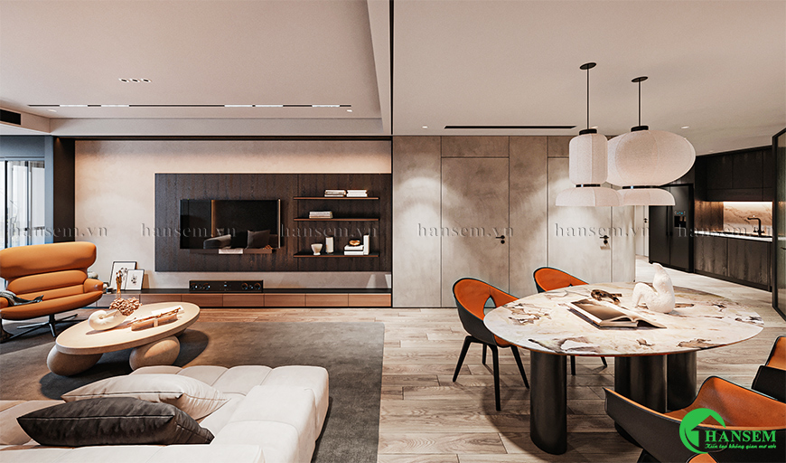 phòng khách liền bếp 25m2