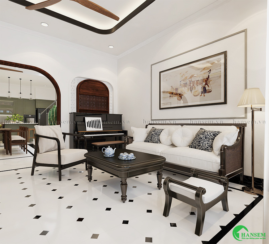 phòng khách liền bếp 25m2