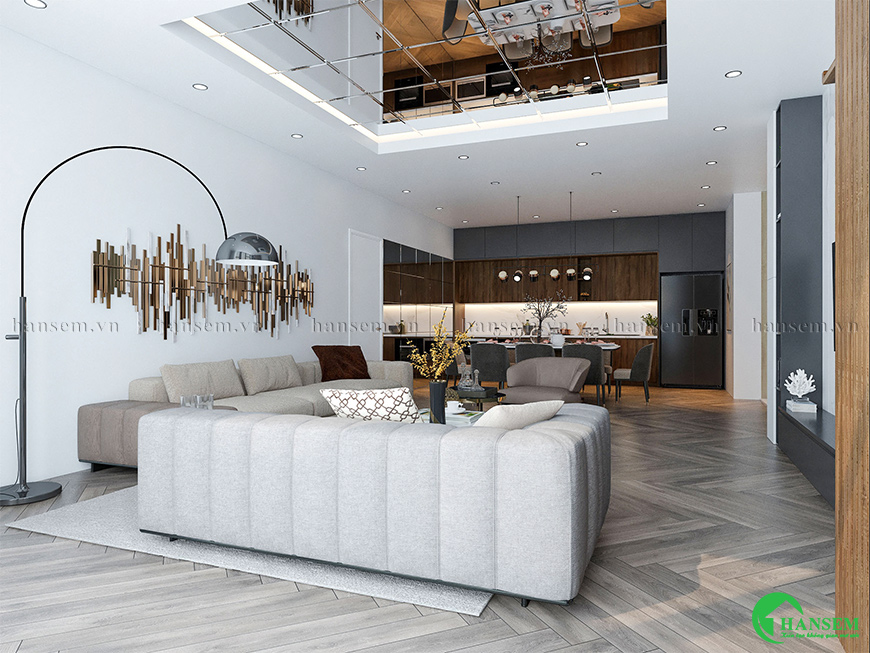 phòng khách liền bếp 25m2