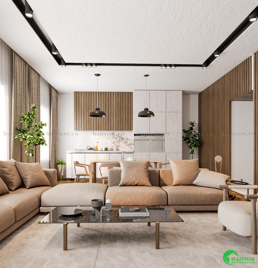 Nội thất phòng khách liền bếp 25m2