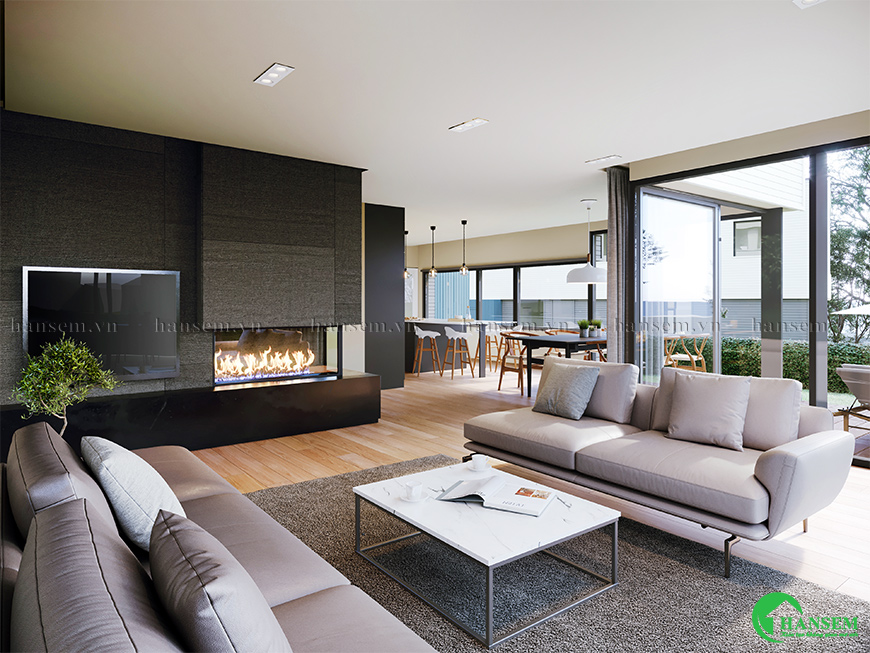 phòng khách liền bếp 30m2