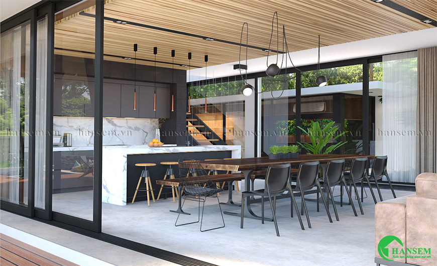 phòng khách liền bếp 50m2