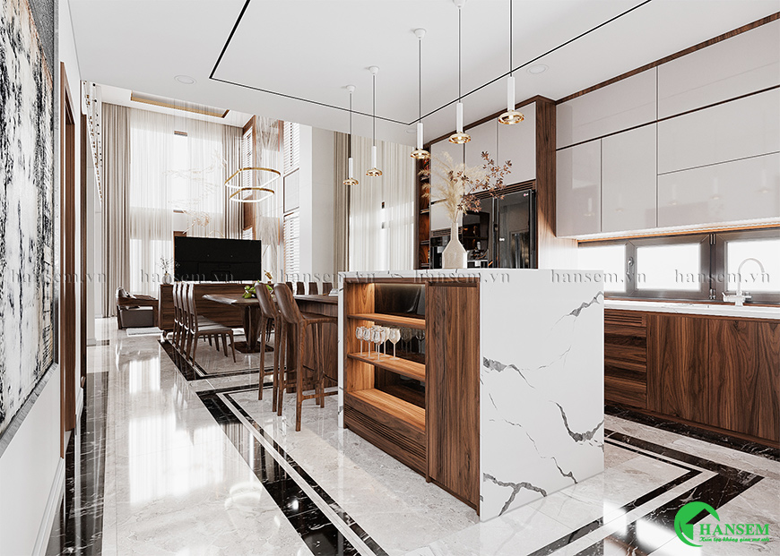 phòng khách liền bếp 50m2