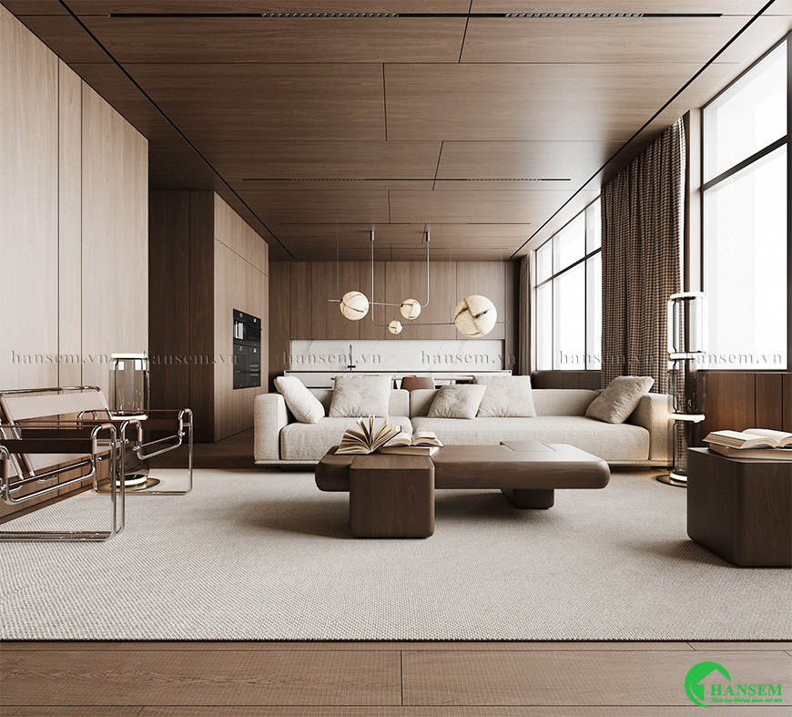 phòng khách liền bếp 50m2