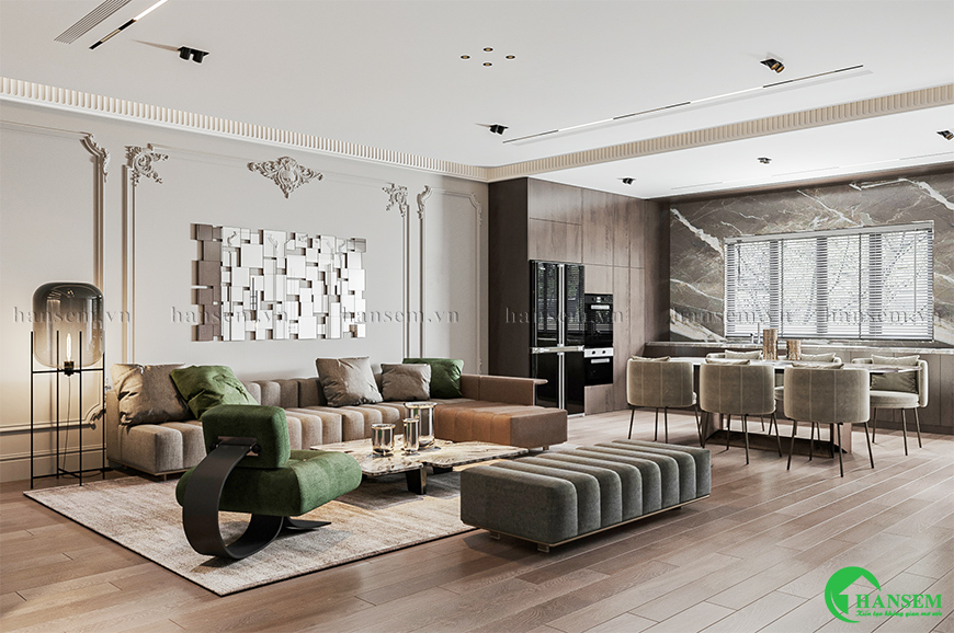 phòng khách liền bếp 50m2