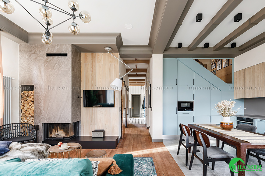 phòng khách liền bếp 50m2