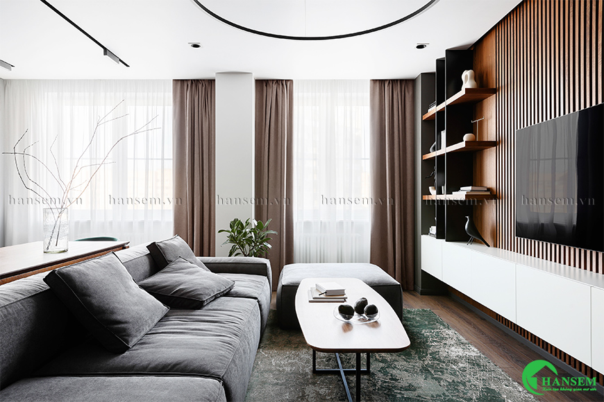 phòng khách liền bếp 50m2