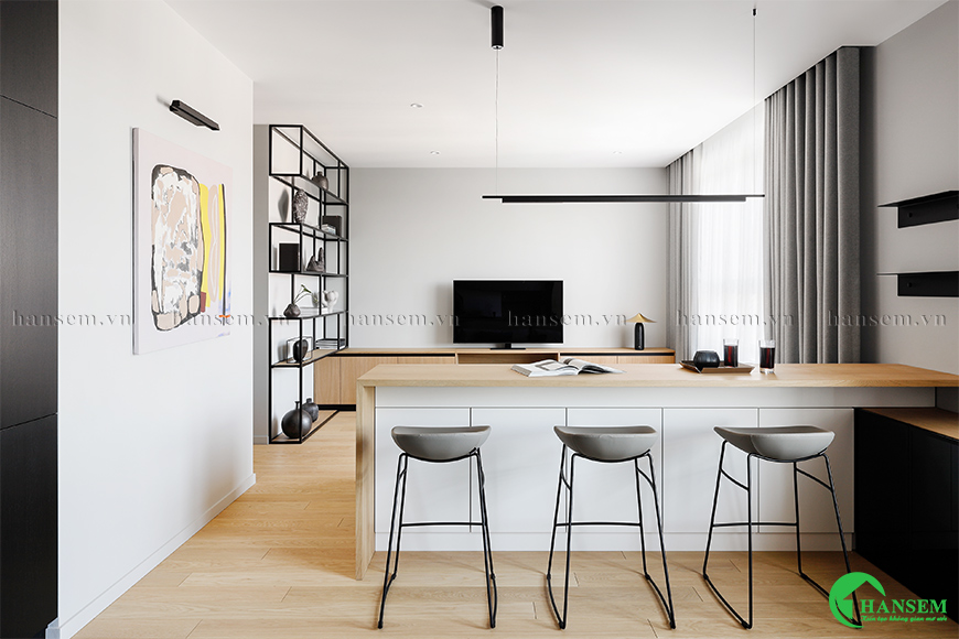 phòng khách liền bếp 50m2