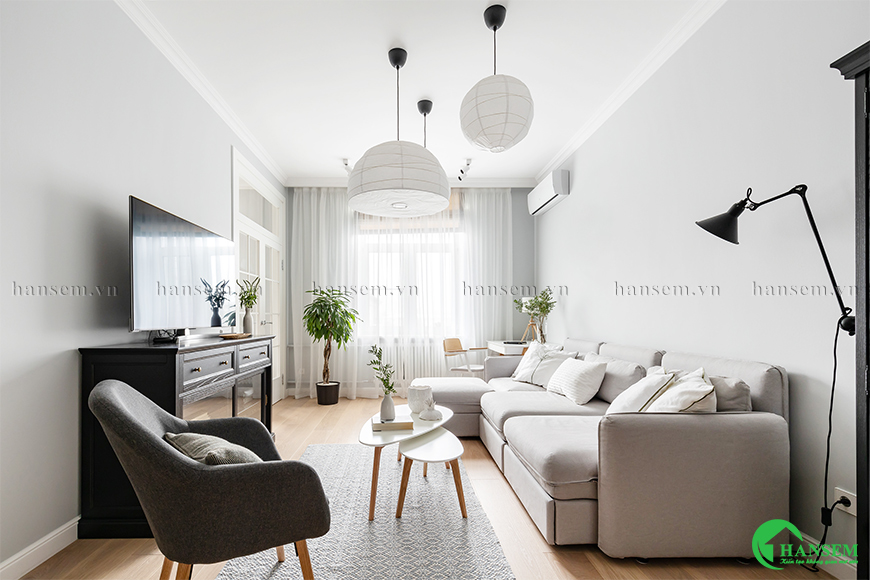 phòng khách liền bếp 50m2