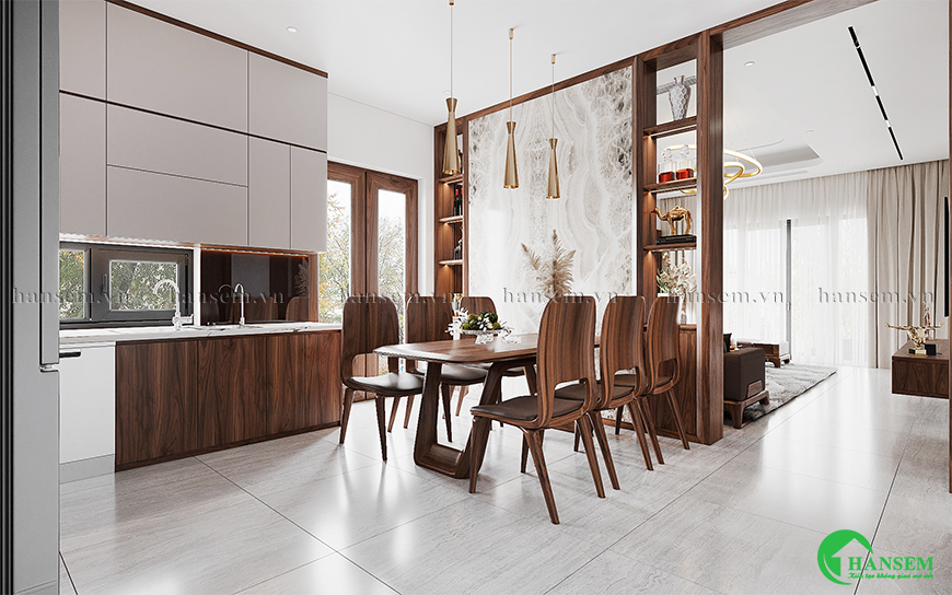 Thiết kế nội thất nhà phố phòng bếp liền phòng khách