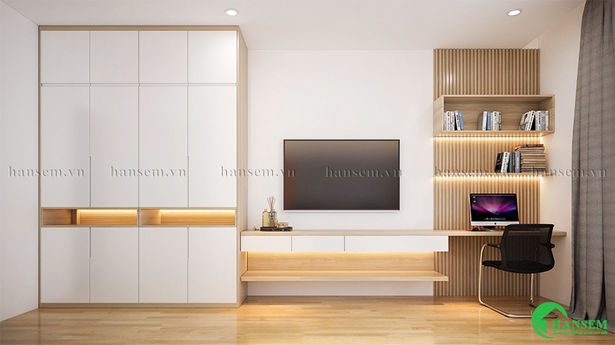 Tổ chức khoa học giữa kệ tivi và bàn làm việc