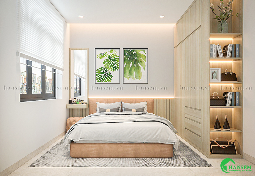 Tuy không gian hẹp nhưng bố trí đồ nội thất khoa học sẽ tạo nên căn phòng ngủ ngăn nắp dễ dàng sử dụng