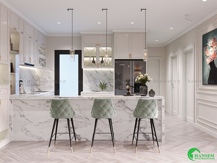 Thiết kế nội thất phòng bếp trong căn hộ chung cư 70m2