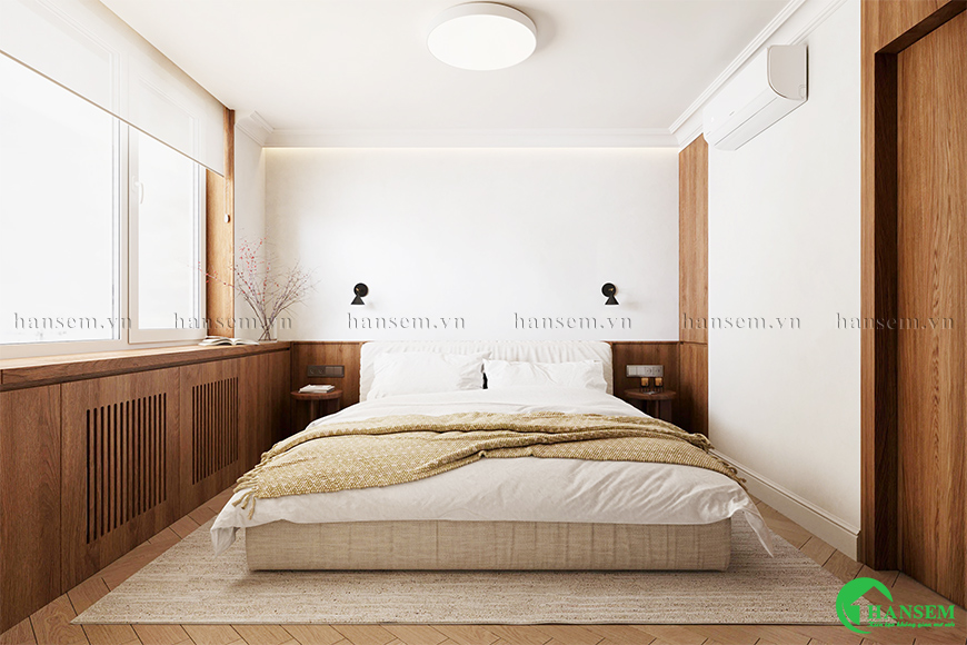 Thiết kế hài hòa giữa chất gỗ tự nhiên và ánh sáng tự nhiên kiến tạo không gian phòng ngủ ấm áp