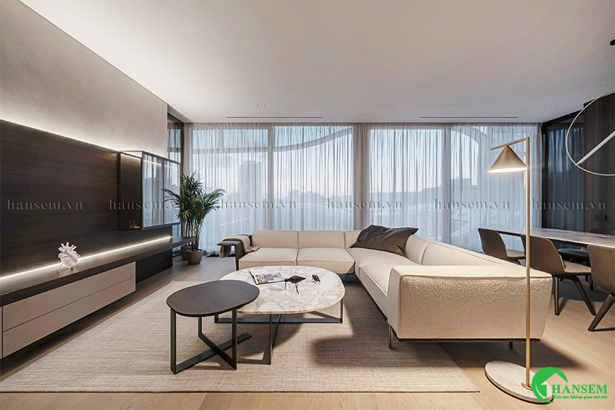 Thiết kế nội thất phòng khách chung cư 90m2 đẹp thẩm mỹ