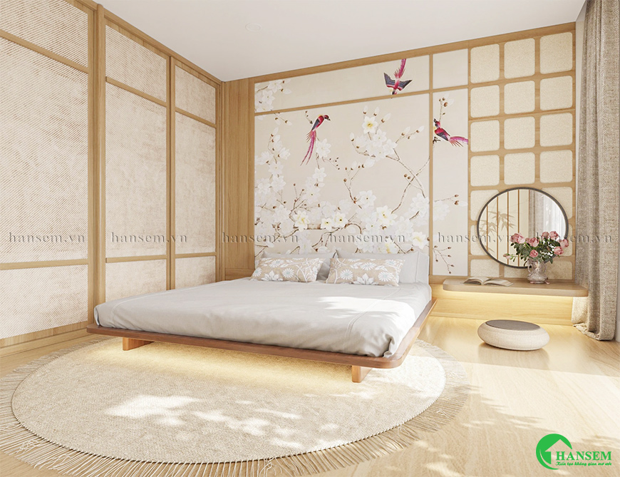 Thiết kế nội thất phòng ngủ trong căn hộ chung cư 90m2 phong cách Nhật Bản