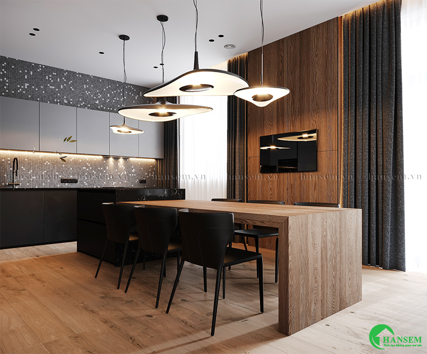 Sử dụng chất gỗ tự nhiên cao cấp mang lại không gian bếp ấp áp