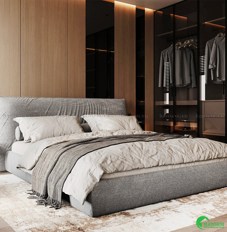 Với không gian phòng ngủ hẹp bố trí tủ quần áo cánh kính để mở rộng cảm giác của căn phòng