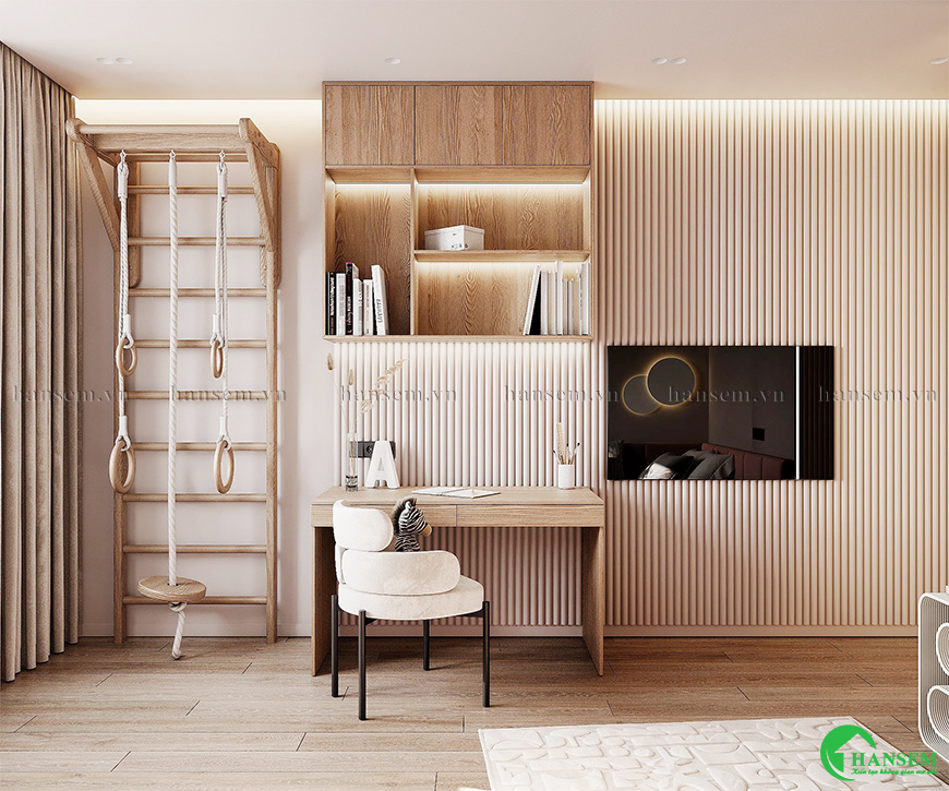 Nội thất phòng làm việc trong căn hộ chung cư 120m2 với 3 phòng ngủ