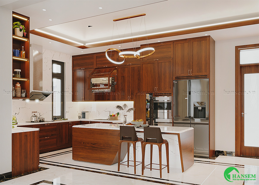 Thiết kế nội thất phòng bếp đẹp hài hòa tone màu nhẹ nhàng