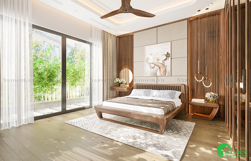 Kiến thiết không gian phòng ngủ khang trang và hiện đại với sự thông thoáng, ấm áp của chất gỗ tự nhiên