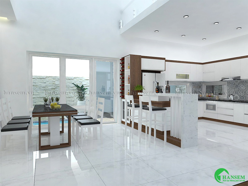 Thực hiện chỉn chu từ phòng khách đến phòng bếp hiện đại