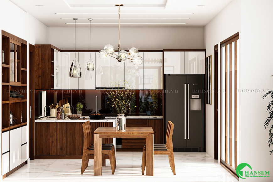 Không gian bếp trẻ trung hiện đại thu hút ánh sáng tự nhiên vào căn phòng