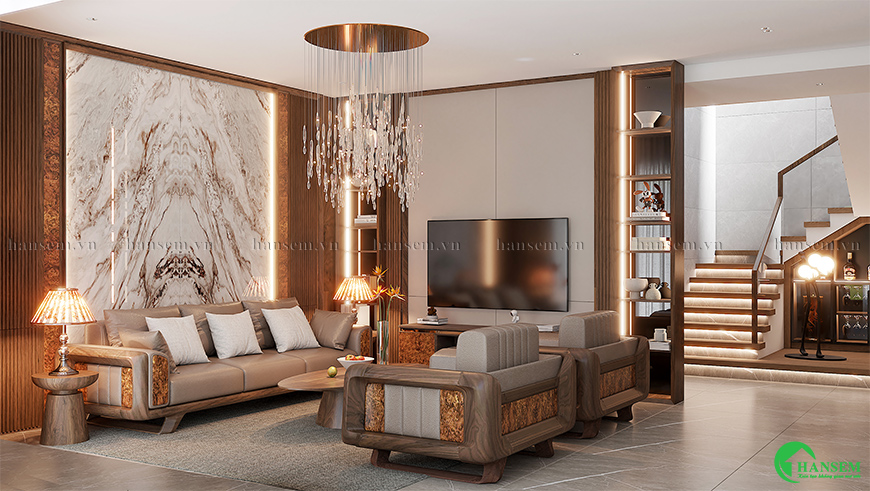 Phòng khách hiện đại không gian trung tâm của ngôi nhà thiết kế sang trọng