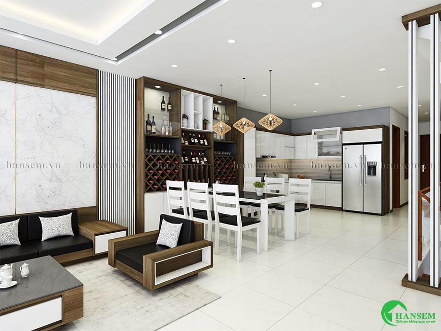 Sử dụng gỗ Acrylic chống ẩm với phong cách hiện đại mang lại bầu không khí vui tươi hạnh phúc gia đình