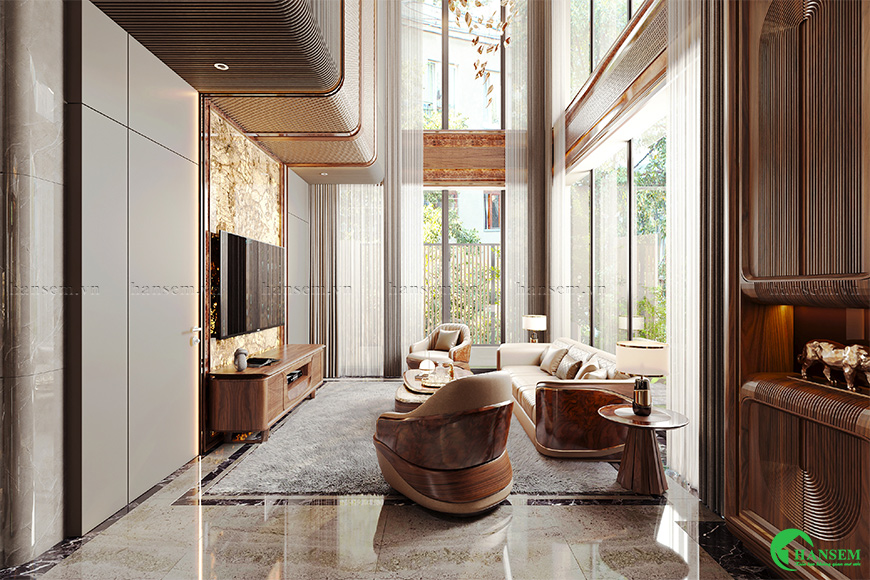 Phòng khách trong ngôi nhà biệt thự với thiết kế xứng tầm đẳng cấp