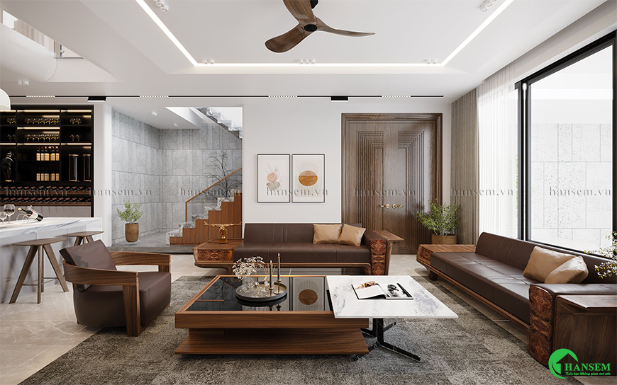 Thiết kế phòng khách hài hòa và sắp xếp nội thất thông minh