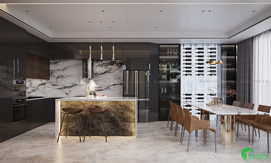 Không gian bếp cao cấp chuẩn 5 sao với chất liệu đồng bộ sắc màu sang trọng